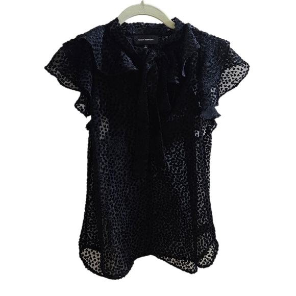 Robert Rodriguez Pauline Burnout Velvet Top Black Sheer Ruffled Sleeves size 4 - Picture 3 of 10